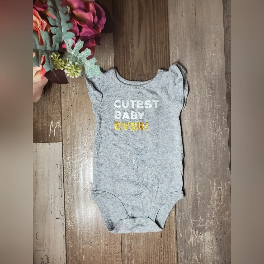 Carter's Gray White and Metallic Gold Graphic Onesie Bodysuit Size 6m Baby Girl
